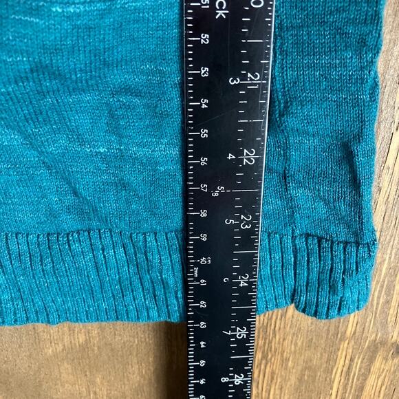 Eddie Bauer Womens Sweater Teal Button Down Cardigan Rolled 1/2 Sleeve Cotton M - Picture 9 of 12